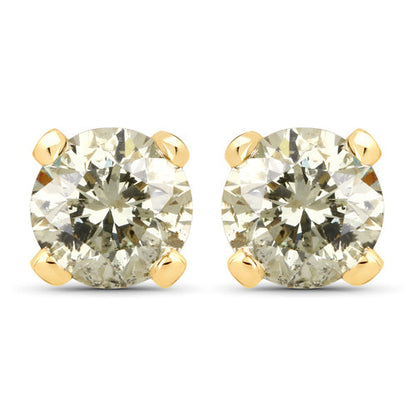 0.98 Carat Genuine LB Diamond 14K Yellow Gold Earrings