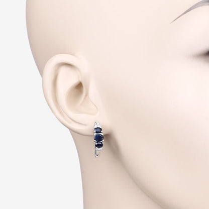 1.66 Carat Genuine Blue Sapphire and White Topaz .925 Sterling Silver Earrings