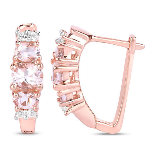 1.32 Carat Genuine Morganite and White Topaz .925 Sterling Silver Earrings