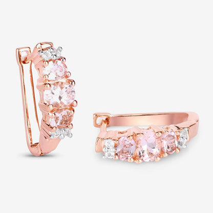 1.32 Carat Genuine Morganite and White Topaz .925 Sterling Silver Earrings