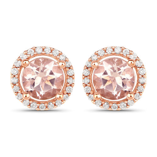 0.93 Carat Genuine Morganite and White Diamond 14K Rose Gold Earrings