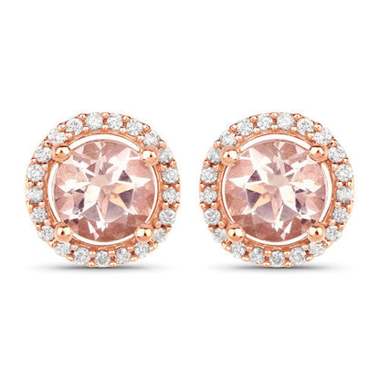 0.93 Carat Genuine Morganite and White Diamond 14K Rose Gold Earrings