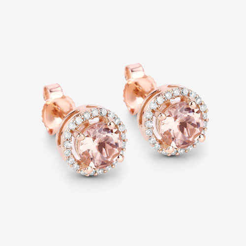 0.93 Carat Genuine Morganite and White Diamond 14K Rose Gold Earrings