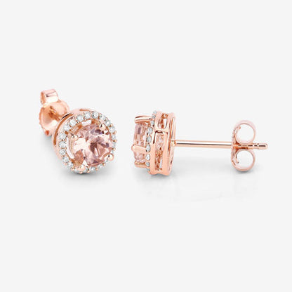0.93 Carat Genuine Morganite and White Diamond 14K Rose Gold Earrings