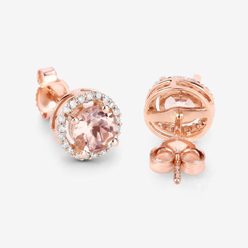 0.93 Carat Genuine Morganite and White Diamond 14K Rose Gold Earrings