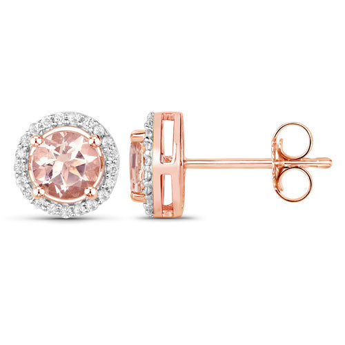 0.93 Carat Genuine Morganite and White Diamond 14K Rose Gold Earrings