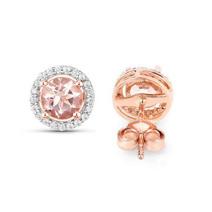 0.93 Carat Genuine Morganite and White Diamond 14K Rose Gold Earrings