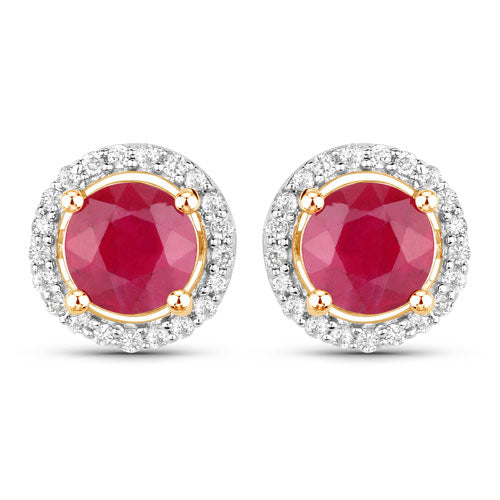 1.22 Carat Genuine Ruby and White Diamond 14K Yellow Gold Earrings