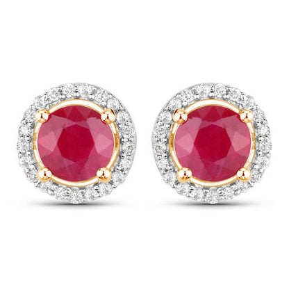 1.22 Carat Genuine Ruby and White Diamond 14K Yellow Gold Earrings