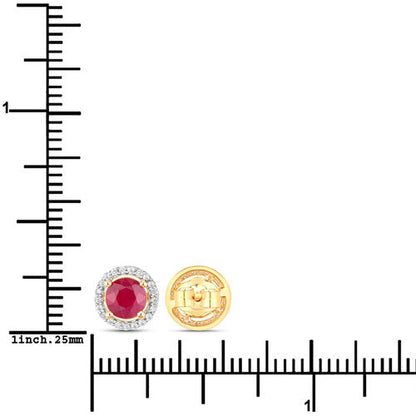 1.22 Carat Genuine Ruby and White Diamond 14K Yellow Gold Earrings