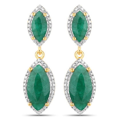 4.21 Carat Dyed Emerald and White Diamond .925 Sterling Silver Earrings