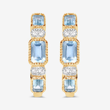 2.66 Carat Genuine Blue Topaz and White Topaz .925 Sterling Silver Earrings