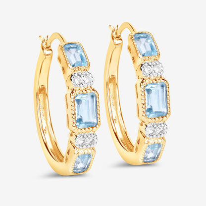 2.66 Carat Genuine Blue Topaz and White Topaz .925 Sterling Silver Earrings