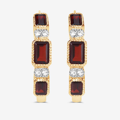 2.78 Carat Genuine Garnet and White Topaz .925 Sterling Silver Earrings