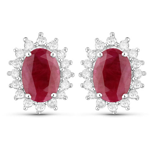 2.02 Carat Genuine Ruby and White Diamond 14K White Gold Earrings