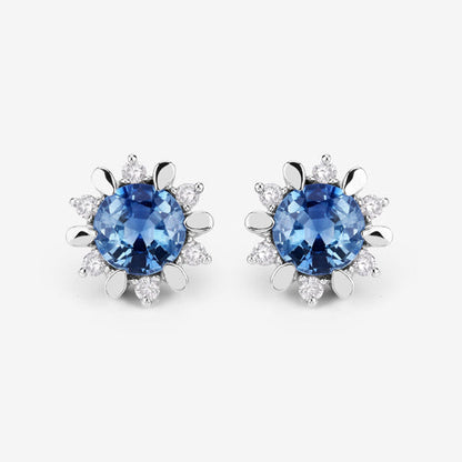 1.87 Carat Genuine Blue Sapphire and White Diamond 14K White Gold Earrings