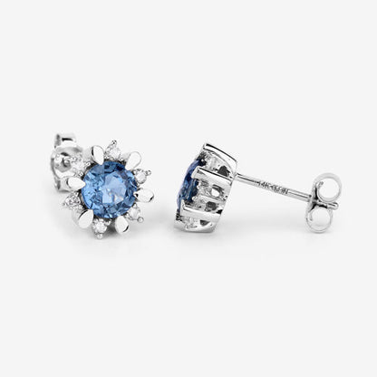 1.87 Carat Genuine Blue Sapphire and White Diamond 14K White Gold Earrings
