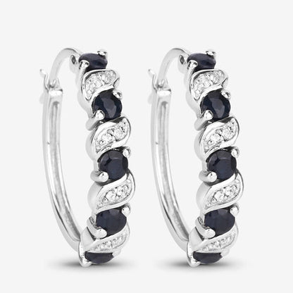 1.28 Carat Genuine Blue Sapphire and White Topaz .925 Sterling Silver Earrings