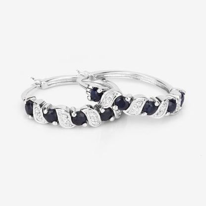 1.28 Carat Genuine Blue Sapphire and White Topaz .925 Sterling Silver Earrings
