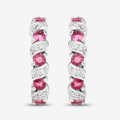 1.28 Carat Genuine Pink Tourmaline and White Topaz .925 Sterling Silver Earrings