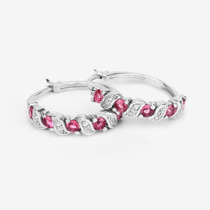 1.28 Carat Genuine Pink Tourmaline and White Topaz .925 Sterling Silver Earrings