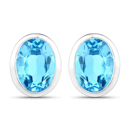 4.00 Carat Genuine Swiss Blue Topaz .925 Sterling Silver Earrings