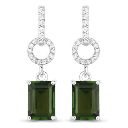 2.28 Carat Genuine Green Tourmaline and White Diamond 14K White Gold Earrings
