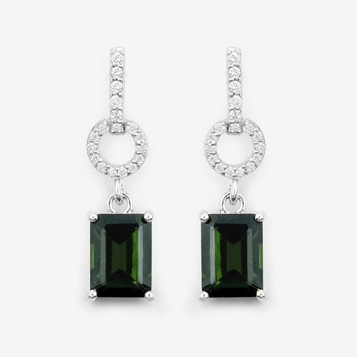 2.28 Carat Genuine Green Tourmaline and White Diamond 14K White Gold Earrings