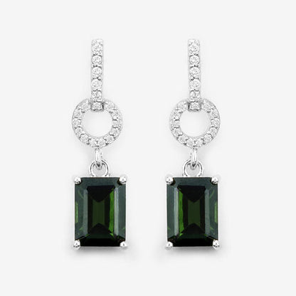 2.28 Carat Genuine Green Tourmaline and White Diamond 14K White Gold Earrings
