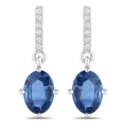1.95 Carat Genuine Blue Sapphire and White Diamond 14K White Gold Earrings
