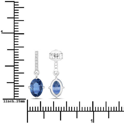 1.95 Carat Genuine Blue Sapphire and White Diamond 14K White Gold Earrings