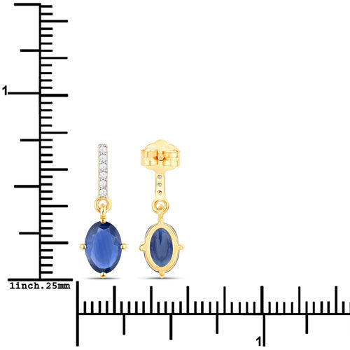 1.95 Carat Genuine Blue Sapphire and White Diamond 14K Yellow Gold Earrings