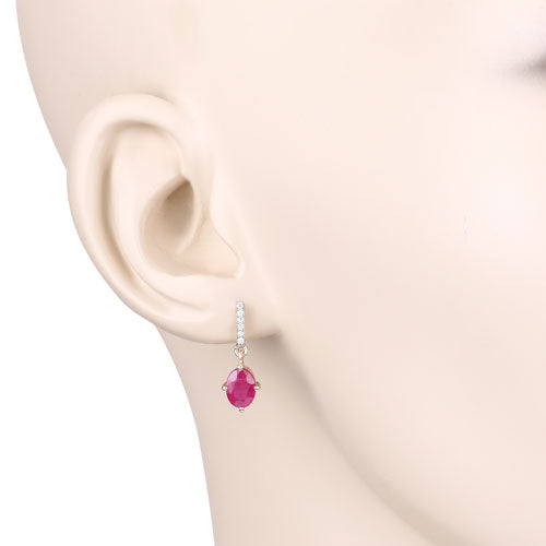 1.75 Carat Genuine Ruby and White Diamond 10K Yellow Gold Earrings