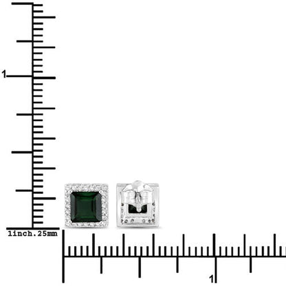 1.55 Carat Genuine Green Tourmaline and White Diamond 14K White Gold Earrings