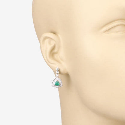 1.39 Carat Genuine Zambian Emerald and White Diamond 14K White Gold Earrings