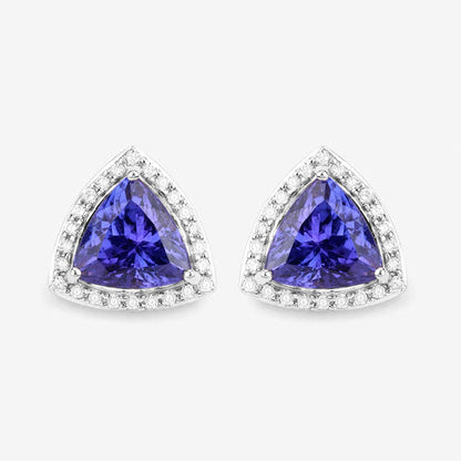 4.62 Carat Genuine Tanzanite and White Diamond 14K White Gold Earrings