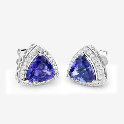 4.62 Carat Genuine Tanzanite and White Diamond 14K White Gold Earrings