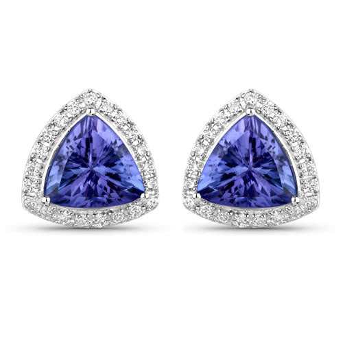 3.82 Carat Genuine Tanzanite and White Diamond 14K White Gold Earrings