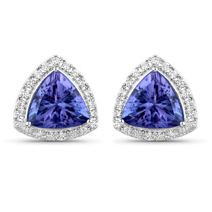 3.82 Carat Genuine Tanzanite and White Diamond 14K White Gold Earrings