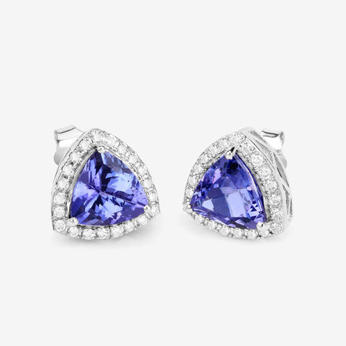 3.82 Carat Genuine Tanzanite and White Diamond 14K White Gold Earrings