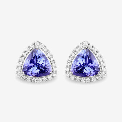 3.82 Carat Genuine Tanzanite and White Diamond 14K White Gold Earrings