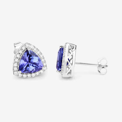 3.82 Carat Genuine Tanzanite and White Diamond 14K White Gold Earrings