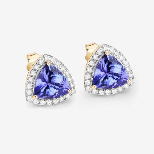 3.82 Carat Genuine Tanzanite and White Diamond 14K Yellow Gold Earrings