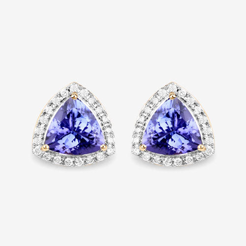 3.82 Carat Genuine Tanzanite and White Diamond 14K Yellow Gold Earrings
