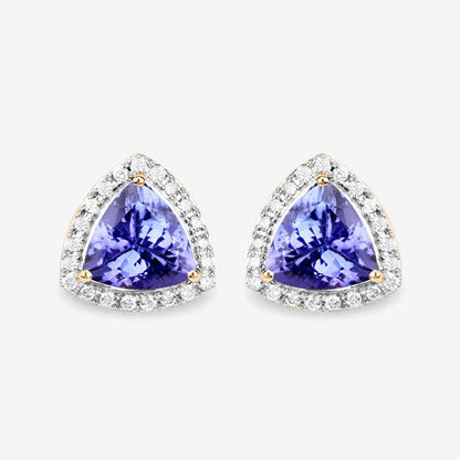 3.82 Carat Genuine Tanzanite and White Diamond 14K Yellow Gold Earrings