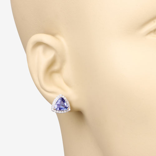 3.82 Carat Genuine Tanzanite and White Diamond 14K Yellow Gold Earrings