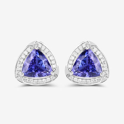 3.70 Carat Genuine Tanzanite and White Diamond 14K White Gold Earrings