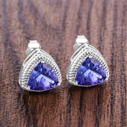 4.24 Carat Genuine Tanzanite 14K White Gold Earrings