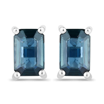 0.80 Carat Genuine Blue Sapphire 14K White Gold Earrings