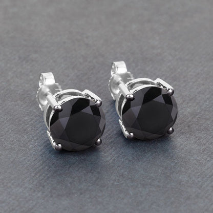 4.91 Carat Genuine Black Diamond 14K White Gold Earrings